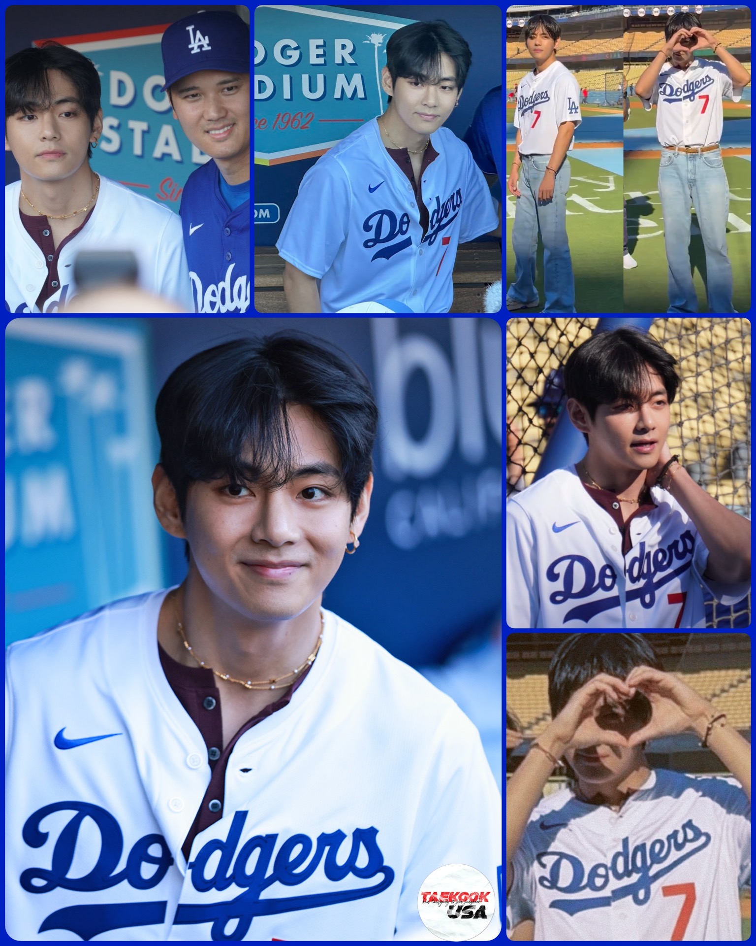 Taehyung throwing the First Pitch at the Dodgers game! 
